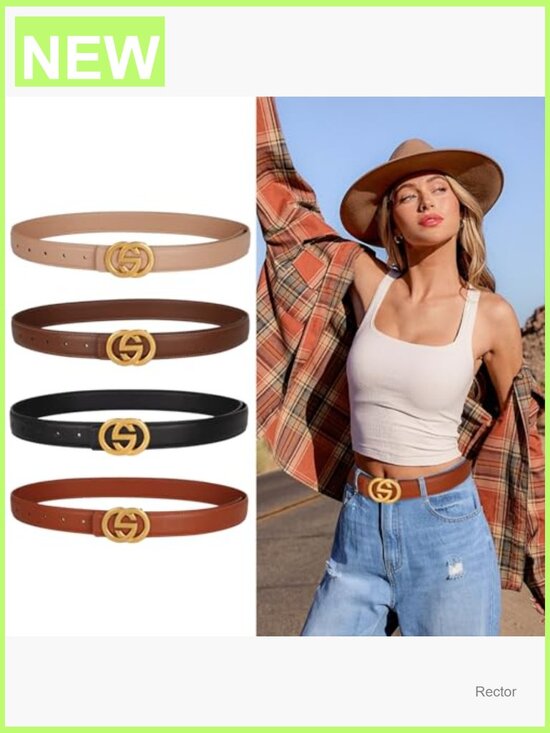 Luxury PU Leather Fashion Belt with Double Circle Buckle for Jeans & Dresses